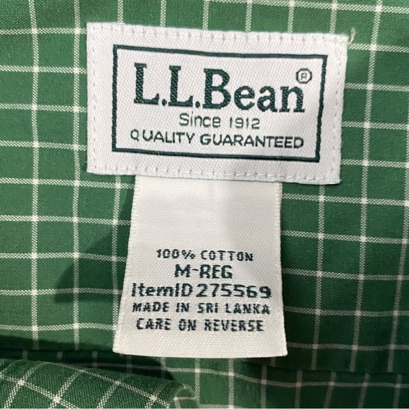 L L Bean Green Check Medium Wrinkle Free Mens Sleeve Shirt Everglade 275569 - Picture 5 of 6